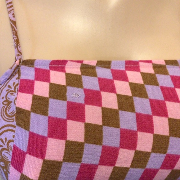 SO Juniors Pink Lavender Floral Checked Contrast Bandana Crop Tank Top Size XS - Picture 5 of 5